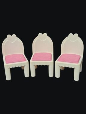 1990's Set Of 3 Vintage Playskool Dollhouse Pink and White Doll Chairs